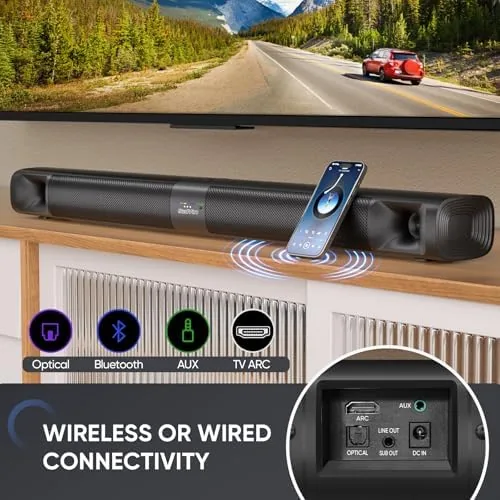 The Saiyin Sound Bar for Smart TV with Subwoofer, 100W Detachable compared in context