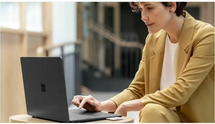 Close up of the Surface Laptop 6 keyboard and trackpad in black