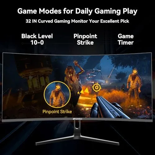 SANSUI 32 curved monitor used for strategy gaming with a clean desktop view