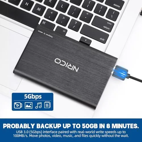 The NRICO Ultra Slim 500GB Portable External Hard Drive USB3.0 HDD in real use