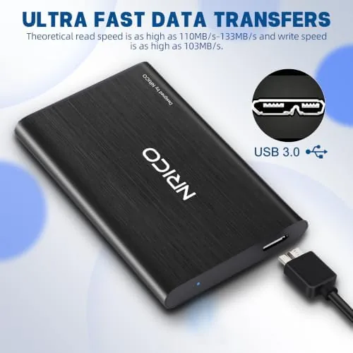 The NRICO Ultra Slim 500GB Portable External Hard Drive USB3.0 HDD compared in context