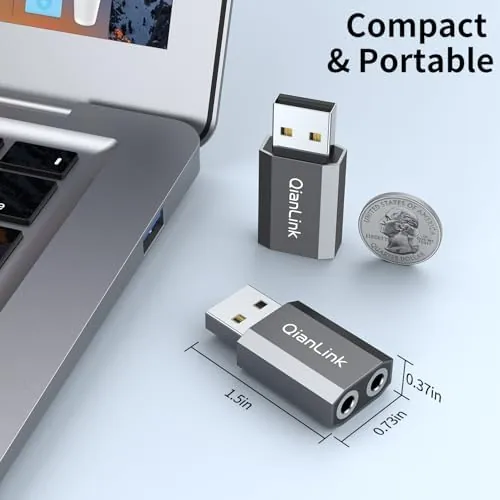 The QianLink USB to 3.5mm Audio Adapter (2-Pack),External Stereo Sound Card in real use