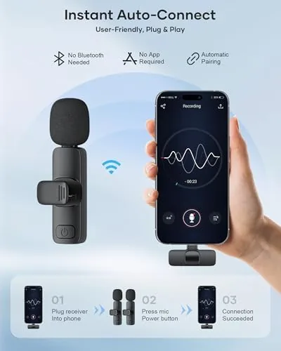Close look at the 2 Pack Wireless Lavalier Microphone for iPhone iPad and Android build quality