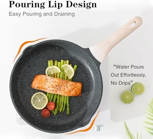 A fried egg sliding out of the pan onto a plate with no residue left behind