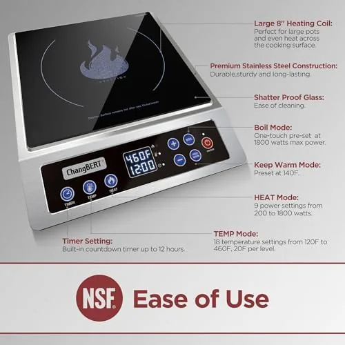 Close look at the ChangBERT Portable Induction Cooktop Enhanced Version, One-Click Max Power 1800W build quality
