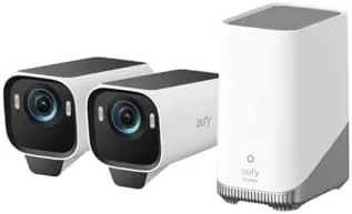 eufyCam S3 Pro cameras mounted on a house exterior with solar panels attached