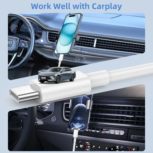 iPhone connected to a car head unit with the CarPlay cable