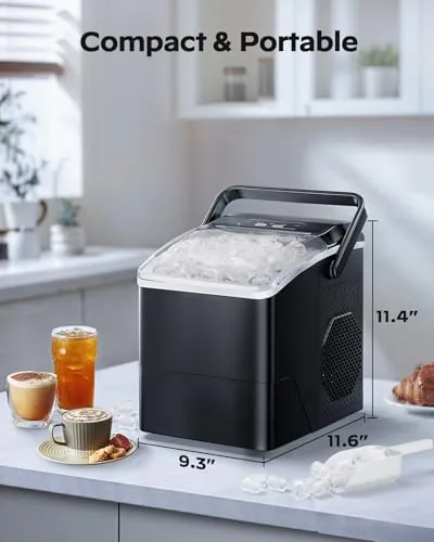 The ice maker packed for travel with its carry handle ready