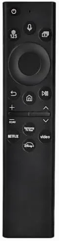 The replacement Samsung remote next to the television in a living room