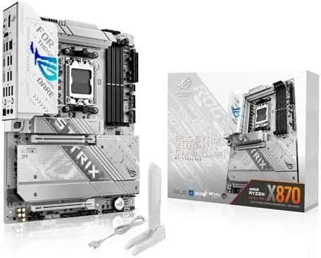 ASUS ROG Strix X870-A Gaming WiFi motherboard on a clean desk