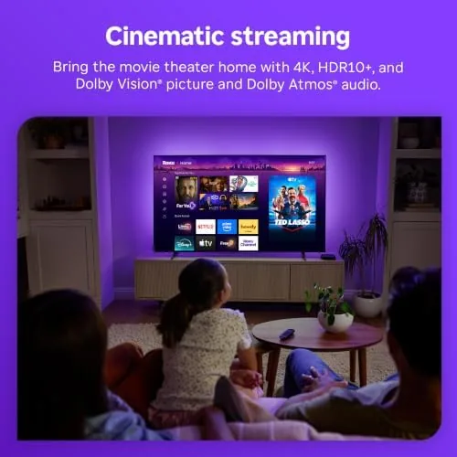 A streaming movie playing in 4K on a large television connected to the Roku Ultra