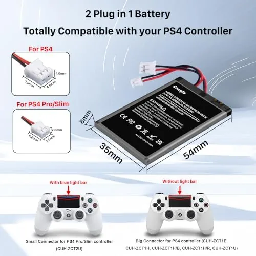 A charged spare battery next to the controller on a desk