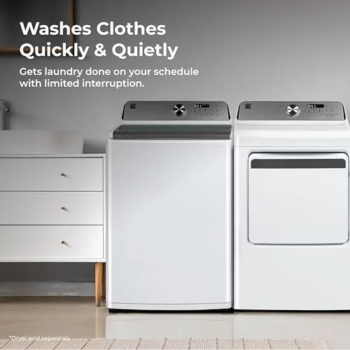 A clean stack of laundry baskets beside the washer after a full day of loads