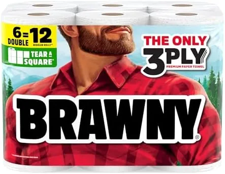 Brawny Tear-A-Square paper towel roll on a kitchen counter