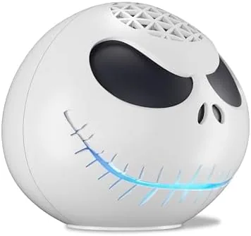 Jack Skellington Echo Dot next to a standard Echo Dot for comparison