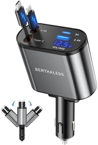 Overview of the Retractable Car Charger,4 in 1 Fast Charging Car Charger with