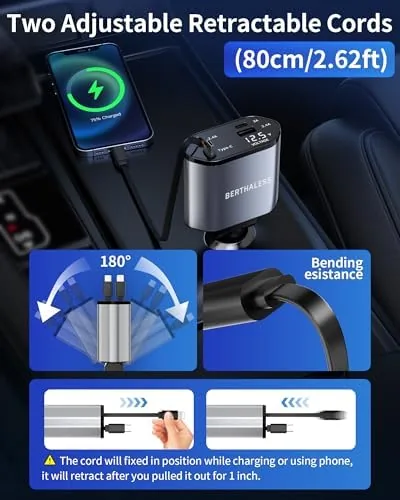 Close look at the Retractable Car Charger,4 in 1 Fast Charging Car Charger with build quality