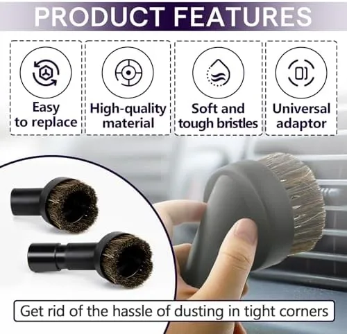 The horse hair brush set next to a standard hard vacuum nozzle