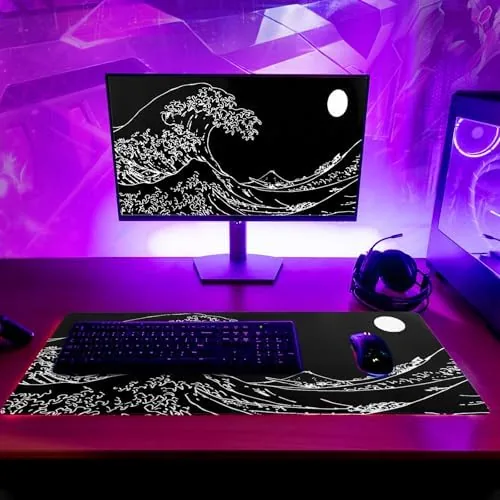 The Japanese Sea Wave Gaming Mouse Pad 27.6x11.8 Inch Anime Black compared in context
