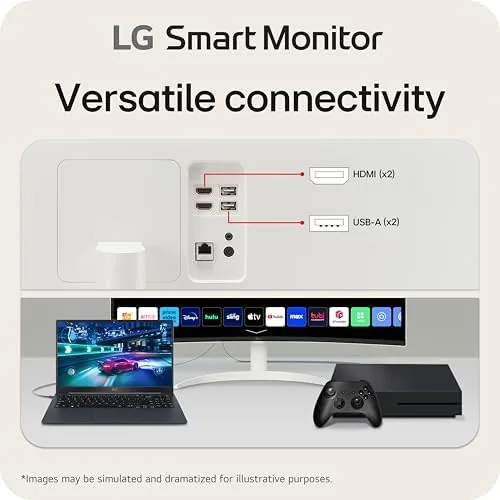 The LG smart monitor next to a standard office monitor for comparison