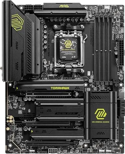 Close up of the VRM heatsinks and CPU socket area