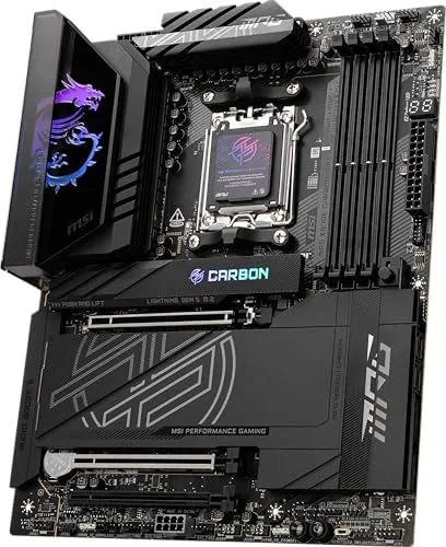 Close up of the VRM heatsinks and carbon weave shroud