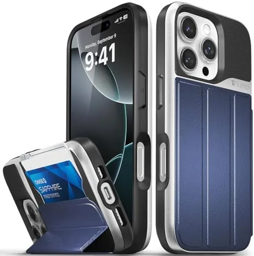 VENA vCommute for iPhone 16 Pro Wallet Case, Blue | Military-Grade Drop Protection, Premium Review: Tested and Rated