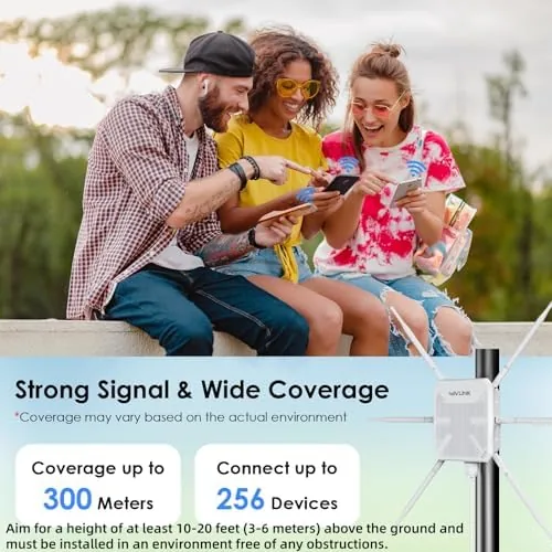 Another view of the 2026 AX3000 Outdoor WiFi 6 Extender, WAVLINK Long-Range WiFi Access