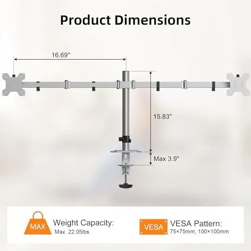 Close look at the Pholiten Dual Monitor Stand, Heavy Duty Adjustable Monitor Arm Desk build quality