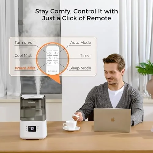 The BOXING 4.5L Warm and Cool Mist Ultrasonic Humidifier for Bedroom in real use