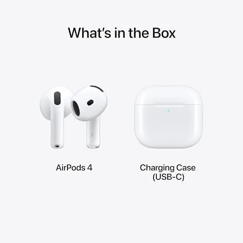 AirPods 4 on a desk with the case open and charging
