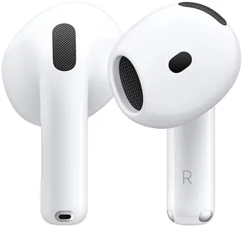 Apple AirPods 4 open wireless earbuds resting beside their charging case