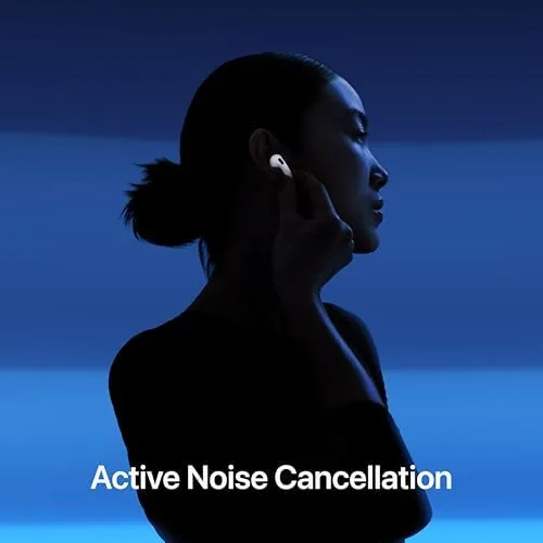 A person wearing AirPods 4 while walking outside