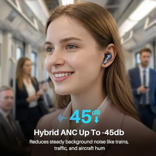 Detail shot of the TOZO Hybrid Active Noise Cancelling in Ear Wireless Earbuds, 68H features