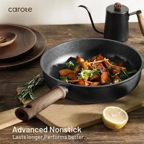 A CAROTE frying pan sitting on an induction cooktop