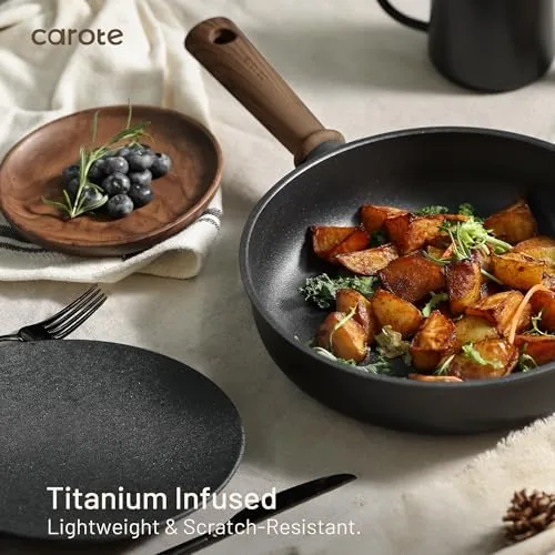 The CAROTE cookware set organized in a kitchen after a cooking session