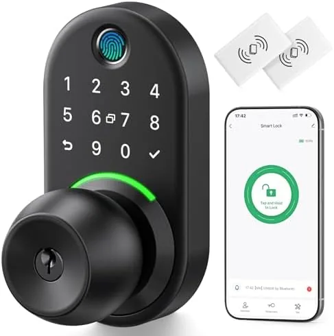 The Yamiry keypad smart door knob lock installed on a front door