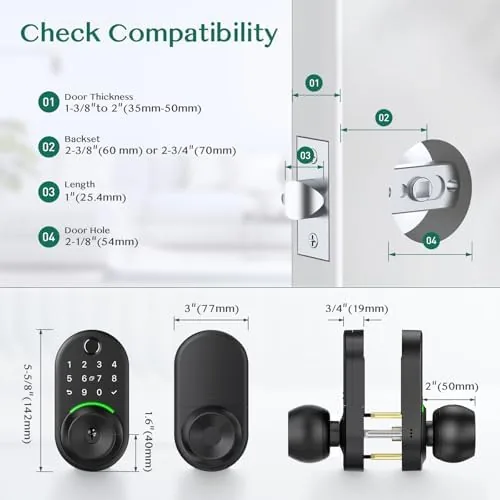 The Yamiry lock on a front door at dusk with the keypad glowing
