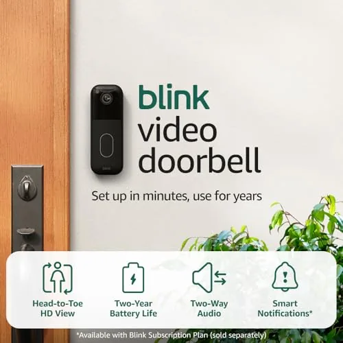 The Blink Video Doorbell mounted beside a front door