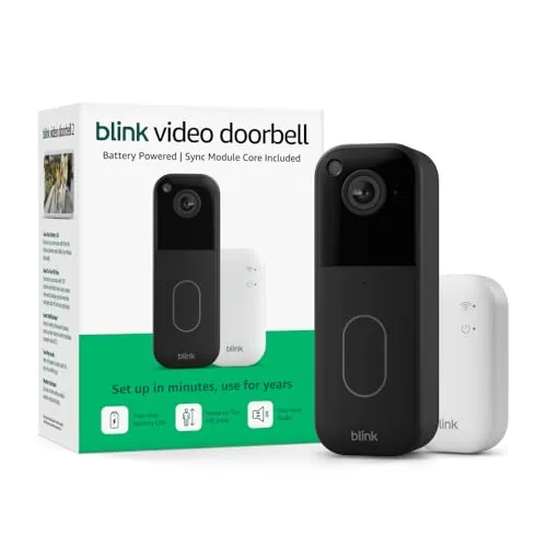 A close up of the Blink Video Doorbell lens and button