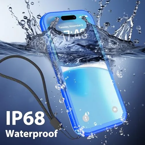 The SPORTLINK for iPhone 16 Pro Waterproof Case 6.3 Blue/Frosted Clear in real use
