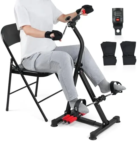 The adjustable pedal exerciser bike set up on a floor ready for leg exercise