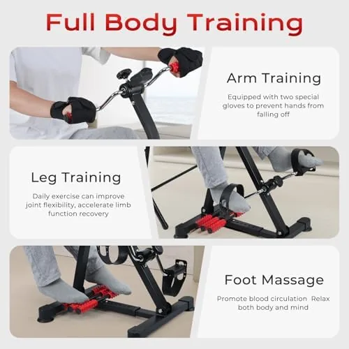 The pedal exerciser on a tabletop being used for arm exercise