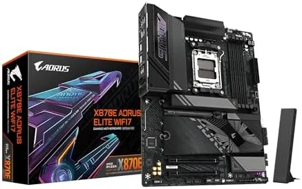 The GIGABYTE X870E AORUS Elite WiFi 7 motherboard laid out on a workbench