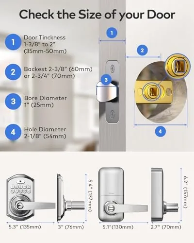 Another view of the TEEHO TE004 Keyless Entry Door Lock Handle with Keypad, Satin