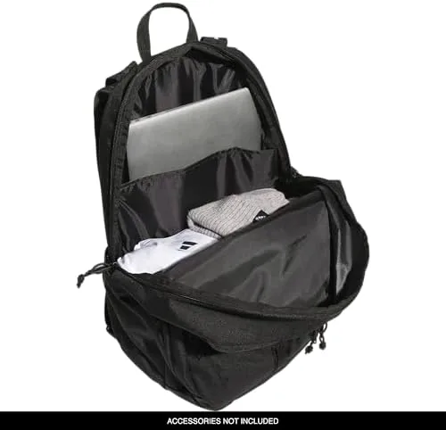 Open backpack showing the padded laptop sleeve and internal organization