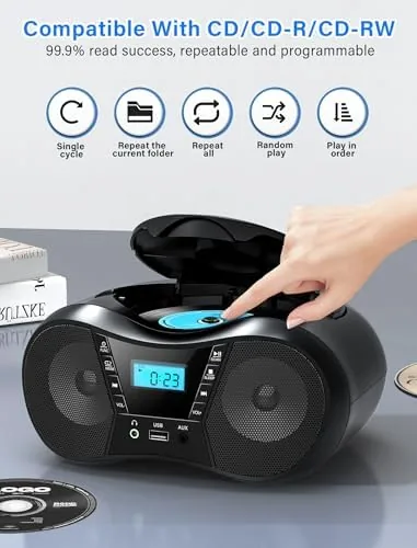 Another view of the Greadio Portable Boombox CD Players for Home with Bluetooth, Stereo