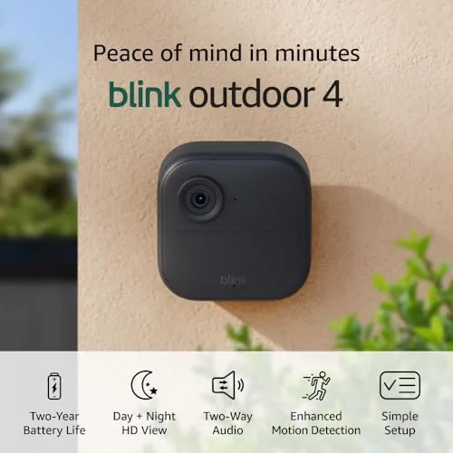 Blink Outdoor 4 camera mounted on a porch facing the yard