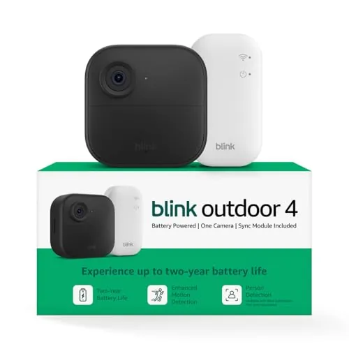 Close up of the Blink Outdoor 4 camera body and lens