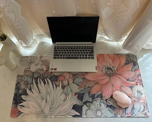 The Japanese Floral Desk Mat Boho Aesthetic Flower Desk Matt for in real use